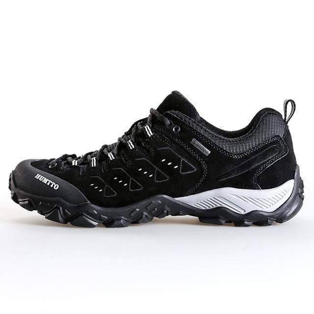 Pair of men's water-resistant outdoor footwear with deep treads for excellent grip on trails