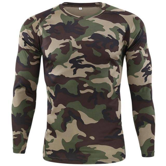Rugged men's tactical camouflage long sleeve shirt, ideal for hunting