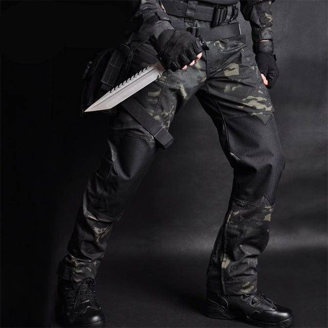Camo cargo pants for men, featuring a tactical jogger style designed for outdoor activities