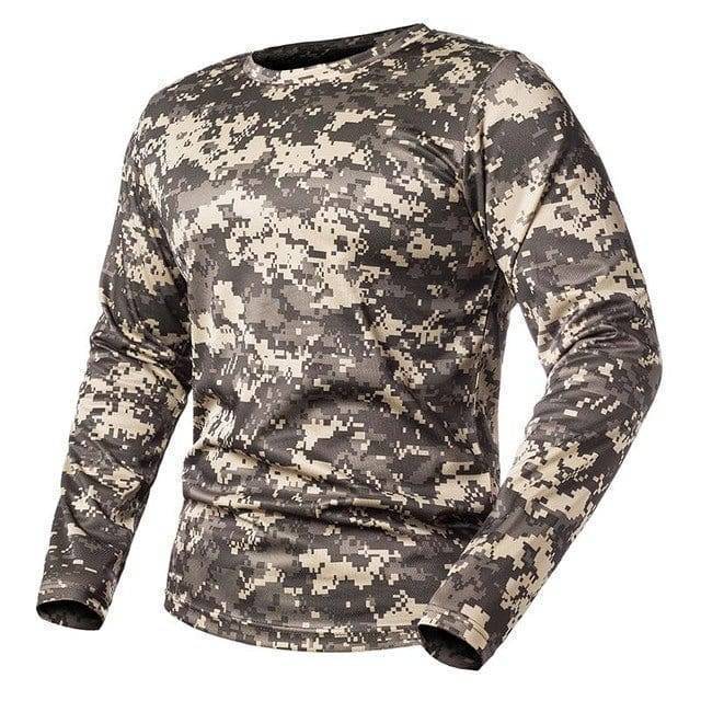 Durable men's long sleeve tactical shirt, perfect for camping, hunting, and outdoor activities.