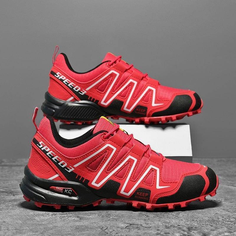 Side view of men's athletic waterproof hiking shoes, breathable design