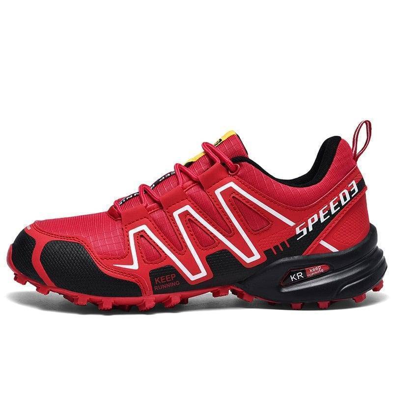 Men's waterproof hiking shoes in a natural outdoor setting, ready for adventure