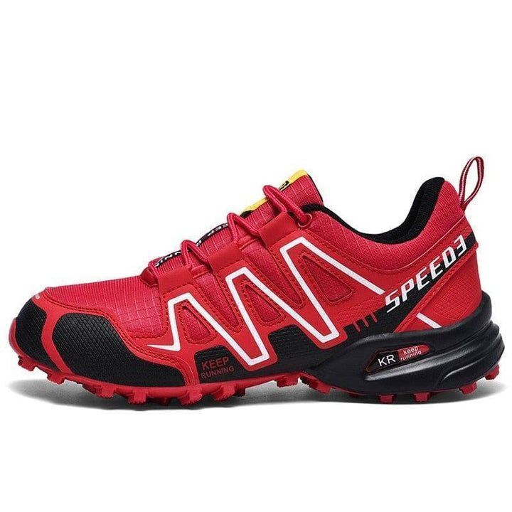 Men's waterproof hiking shoes in a natural outdoor setting, ready for adventure