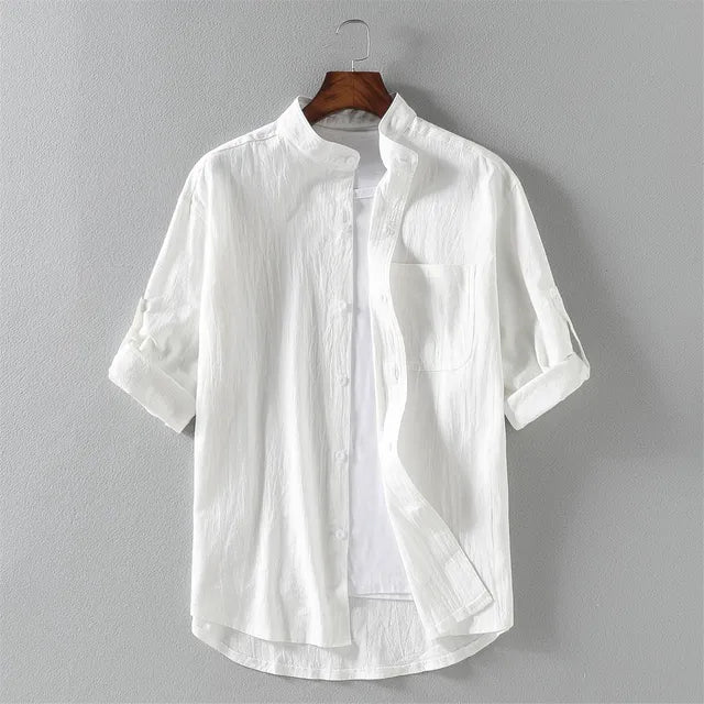 Plus size men's oversized half-sleeve collared shirt, perfect for spring summer comfort & style.