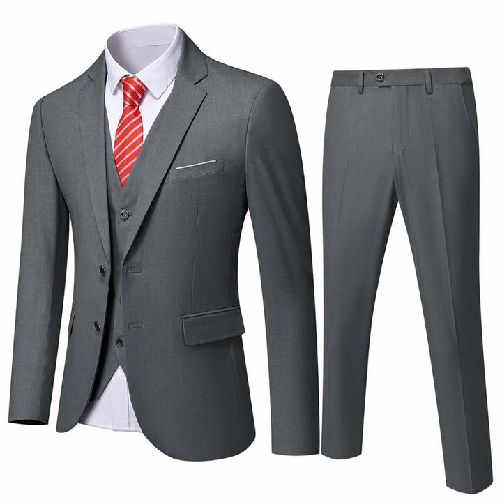 Elegant men's three-piece wedding suit. Tailored formal wear for grooms & guests.