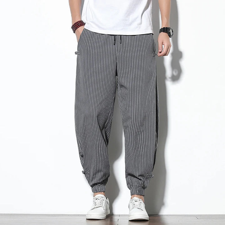 Effortless style: men's pinstripe joggers, versatile for casual, athletic, and everyday comfortable wear.