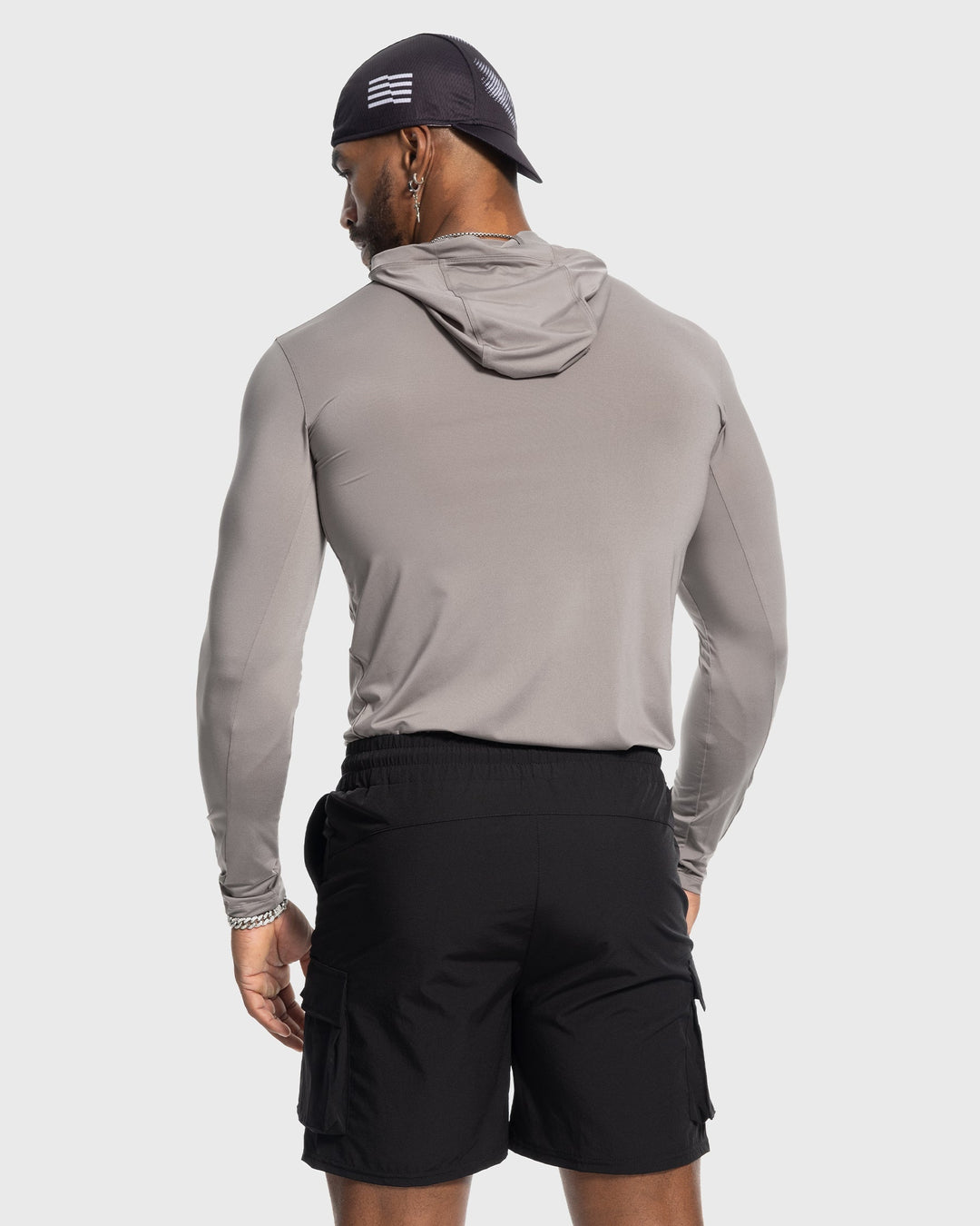 Stretch fit men's baselayer hoodie, moisture-wicking for peak performance in gym & training.