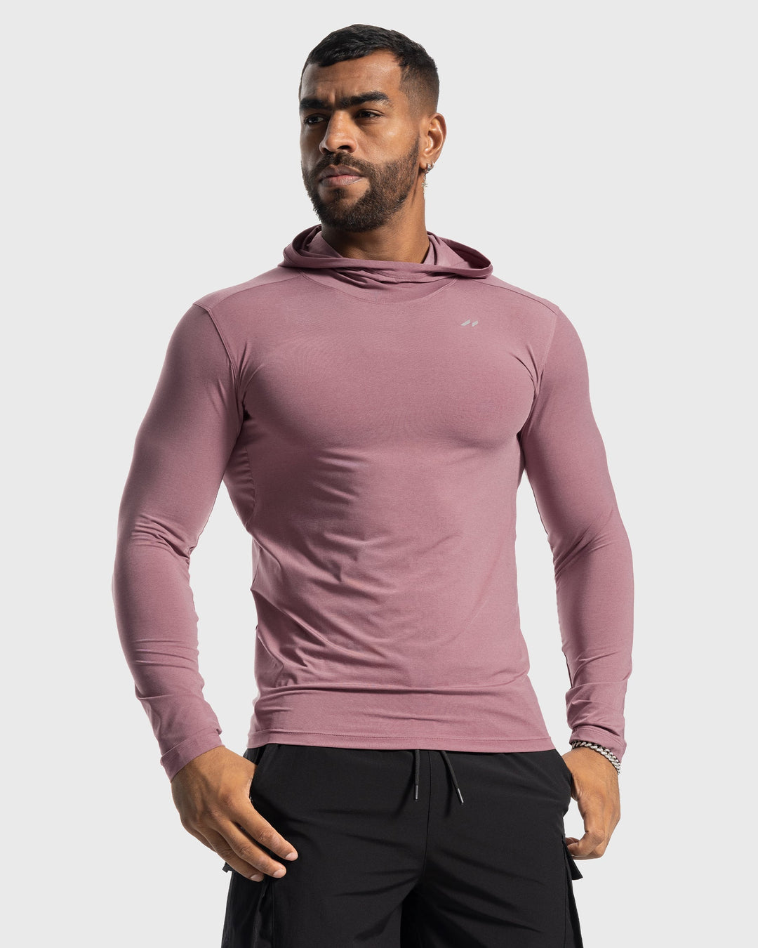 Men's performance baselayer hoodie offering active comfort, stretch fit for any workout.