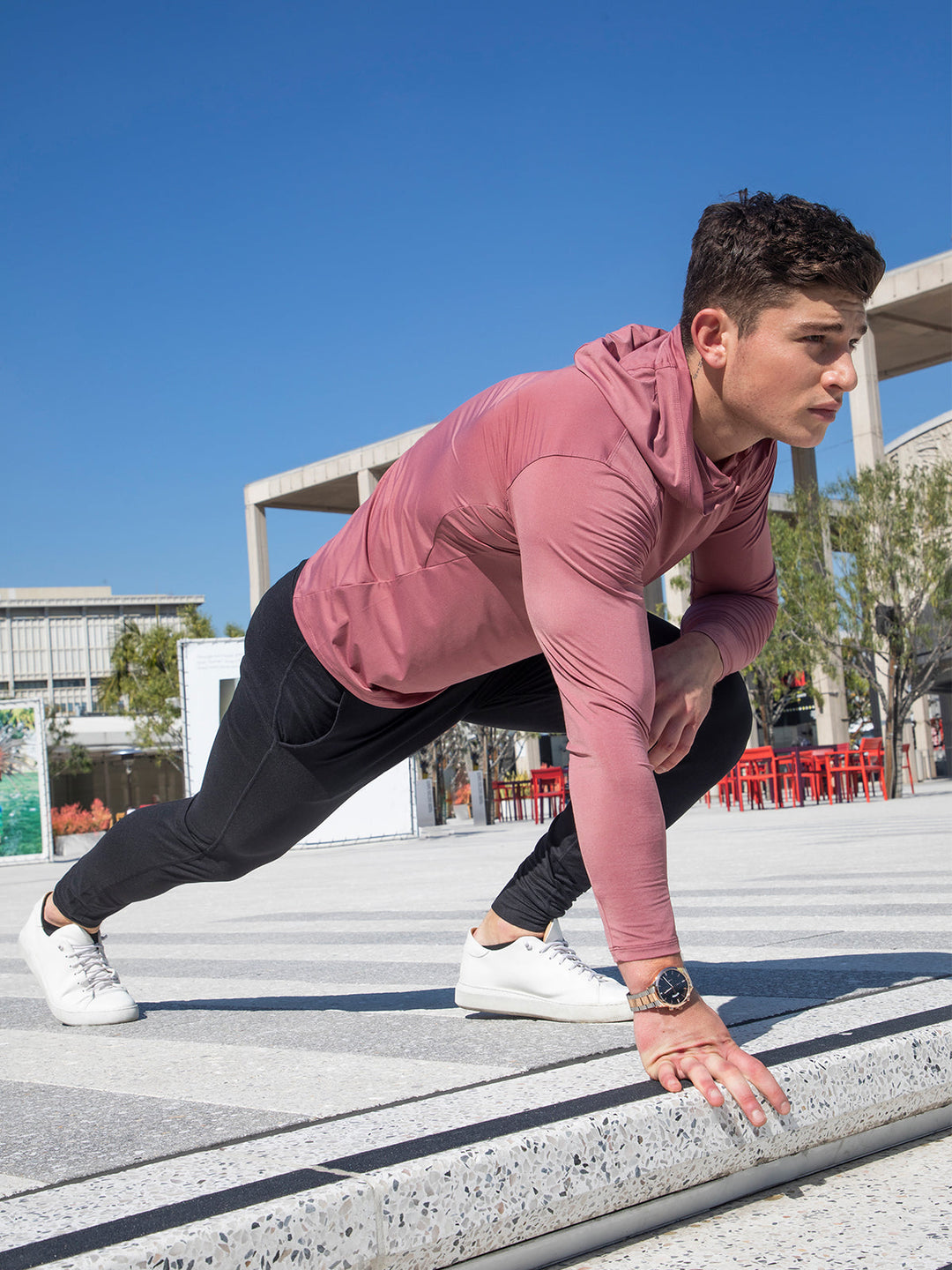 Versatile men's performance baselayer hoodie, perfect as gym wear, running top or layering piece.