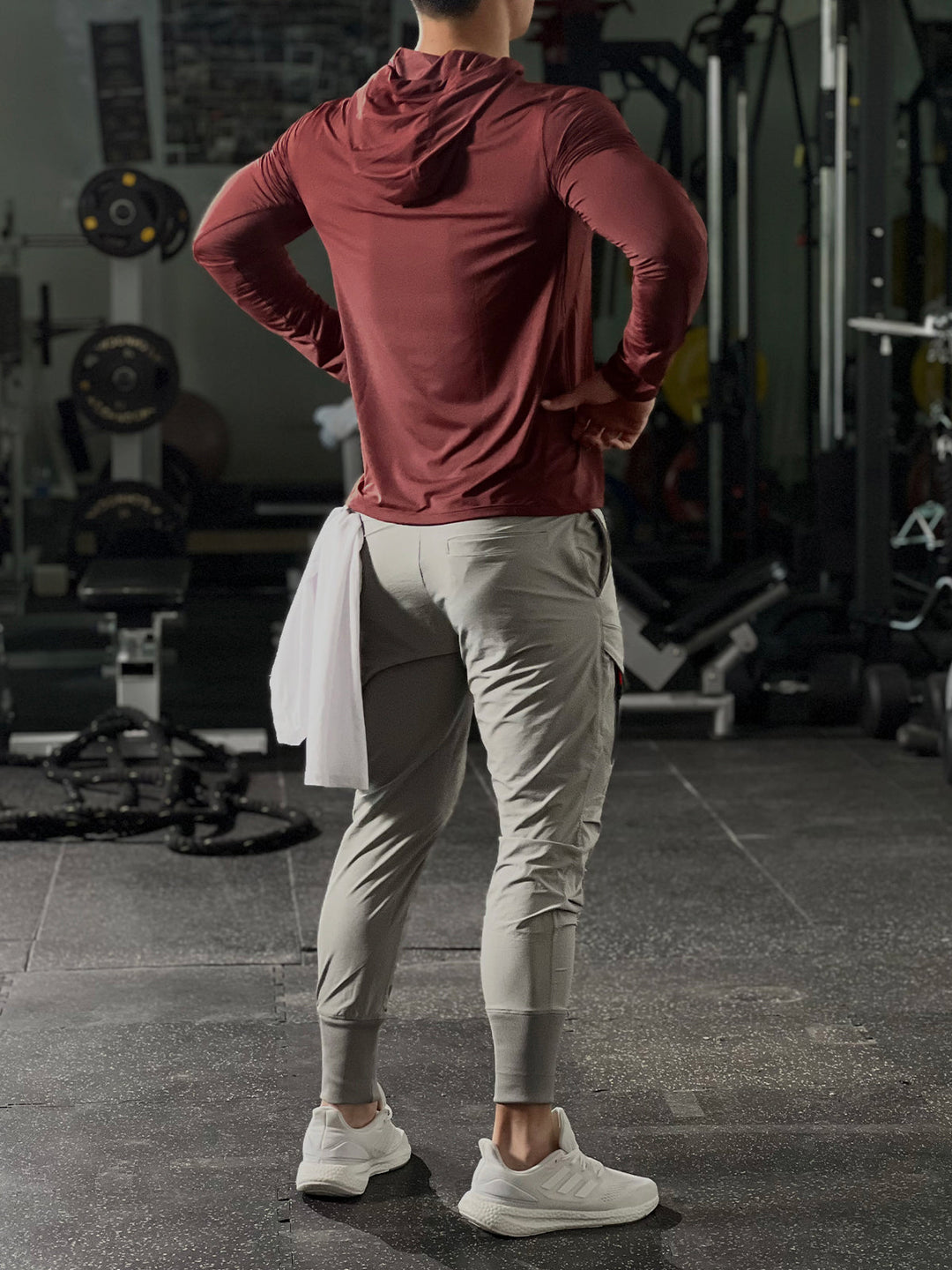 Men's Performance Baselayer Hoodie for Active Comfort; stretch fit, moisture-wicking, gym wear.
