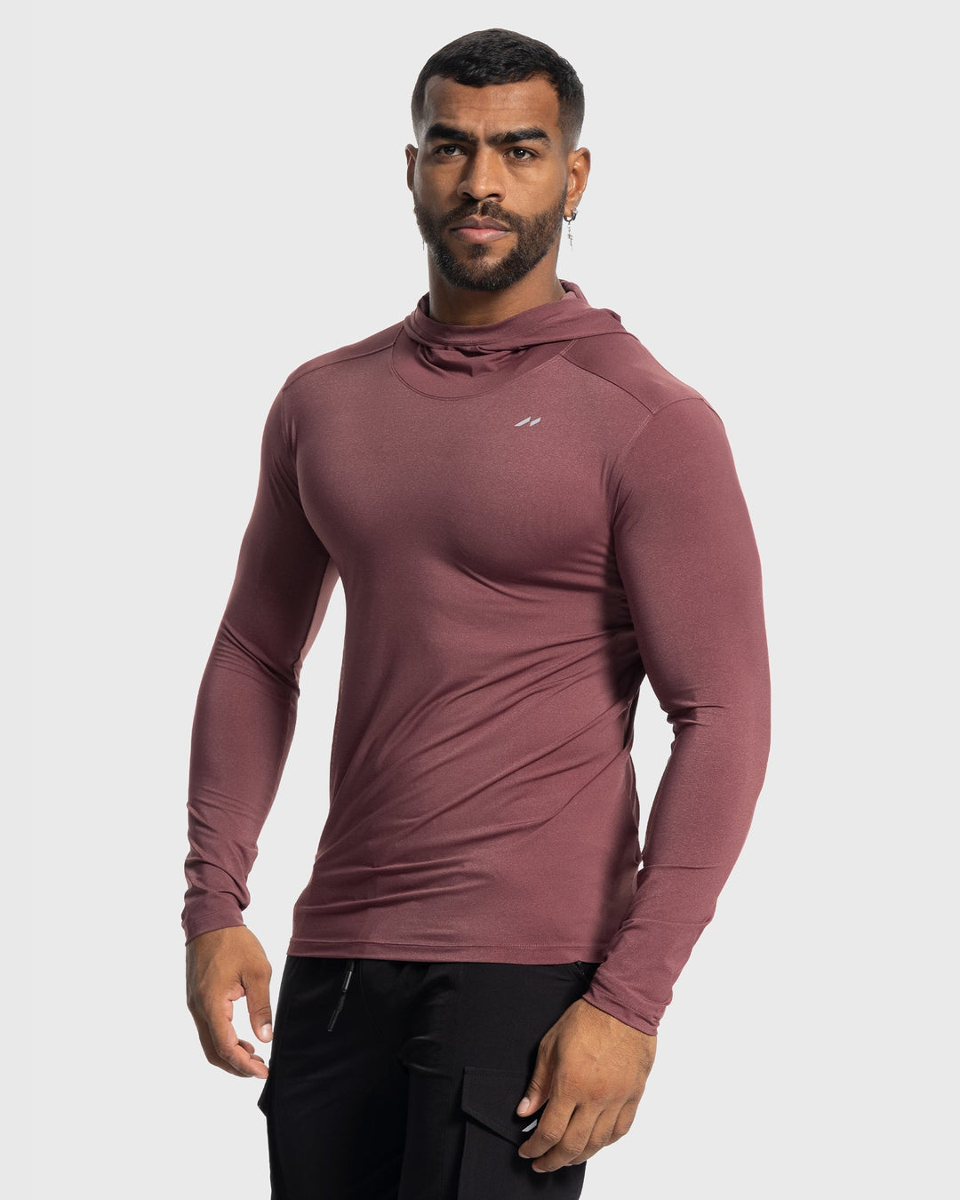 Performance men's baselayer hoodie: moisture-wicking, stretch fit, hooded top for active comfort.