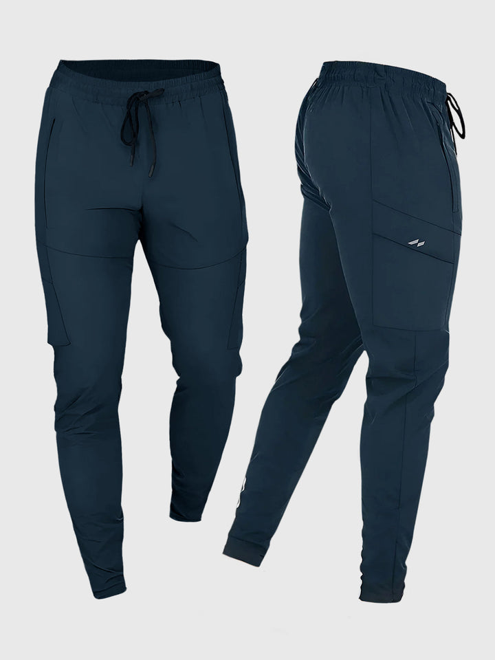Close-up of men's quick-dry jogger fabric, highlighting texture, quality, and stretch.