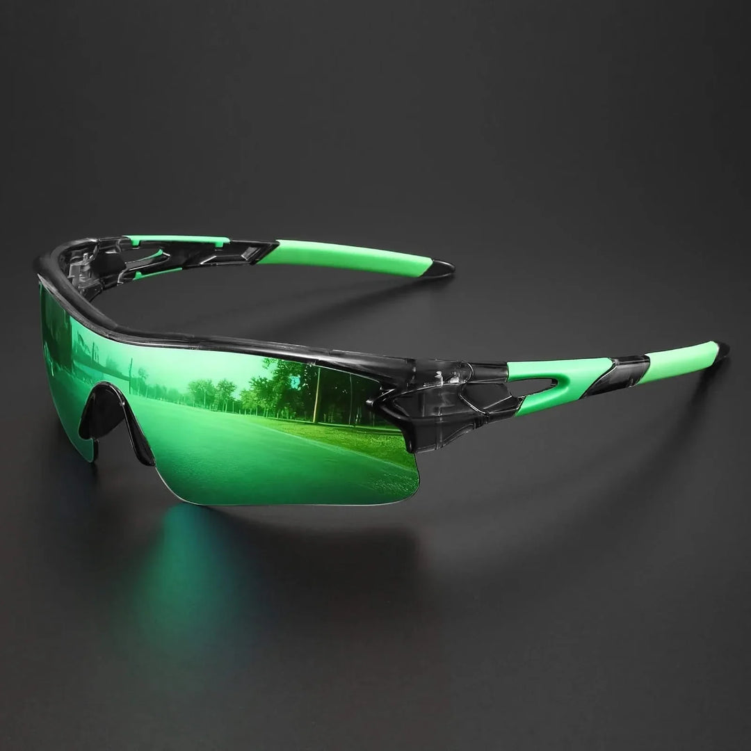 Lightweight men's athletic sunglasses with mirrored lenses, durable and UV protective for all outdoor sports.