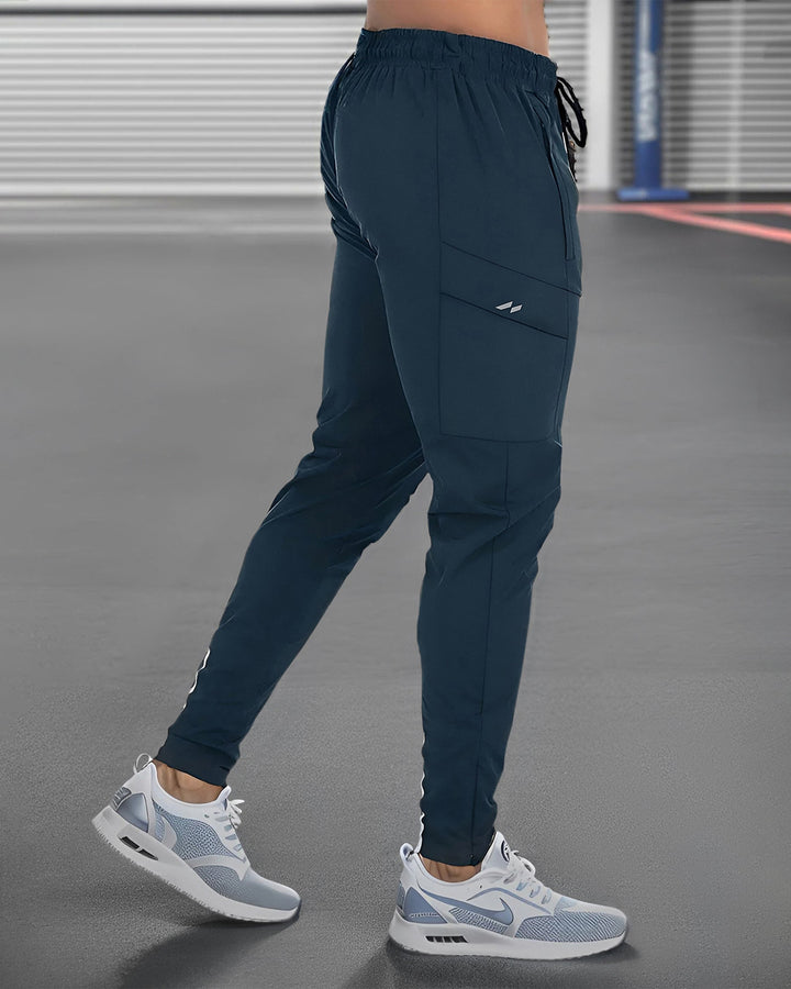 Tapered fit men's workout pants, performance stretch fabric, ideal for active bottoms.