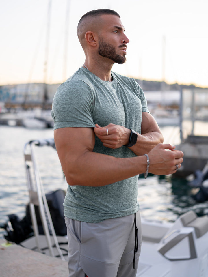 Gym wear men's shirt, moisture-wicking and stylish for workouts.