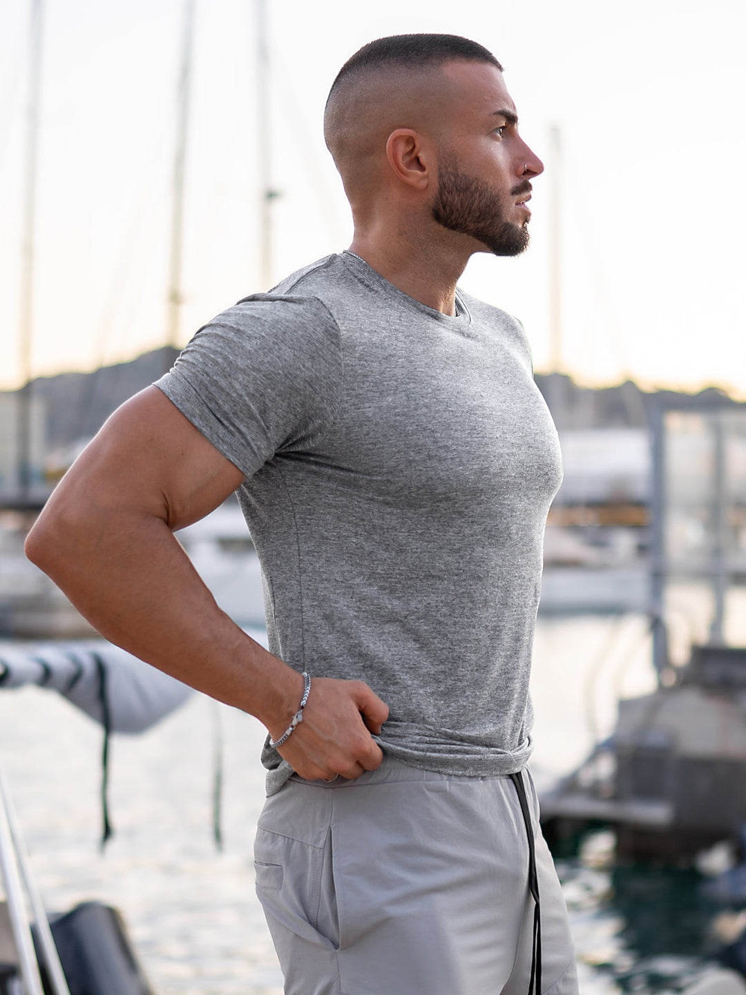 Breathable men's athletic tee, modern fit, great for gym & casual wear.