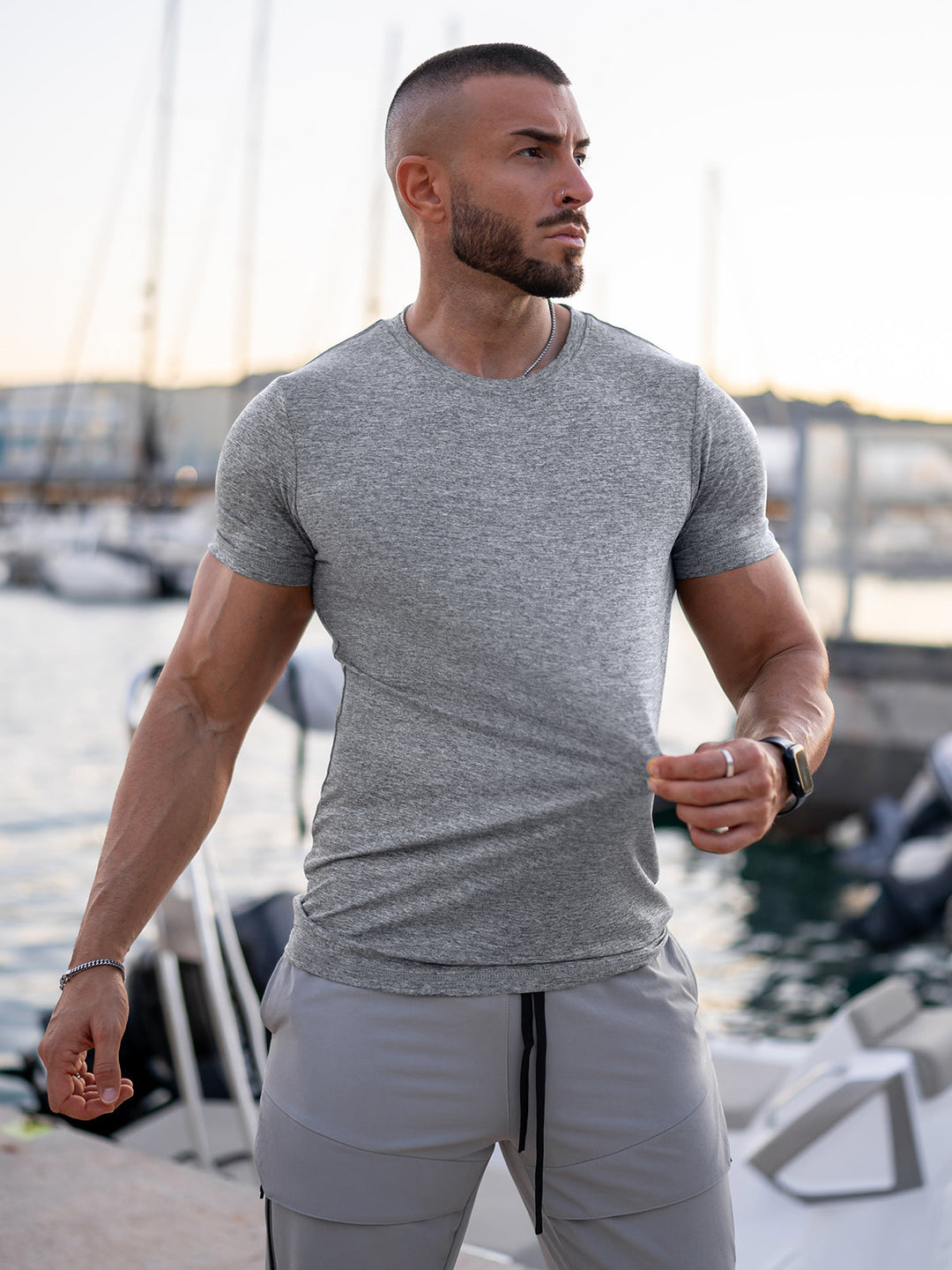 Stretch performance tee for men, short sleeve, activewear & daily comfort.