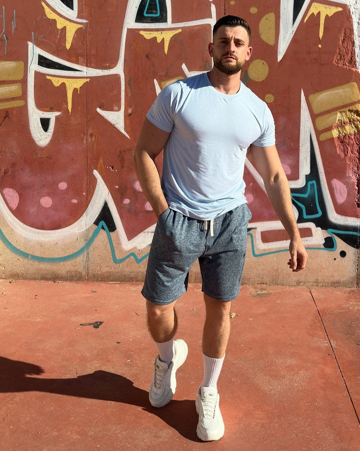 Modern fit men's tee, short sleeve, comfortable for gym and casual style.