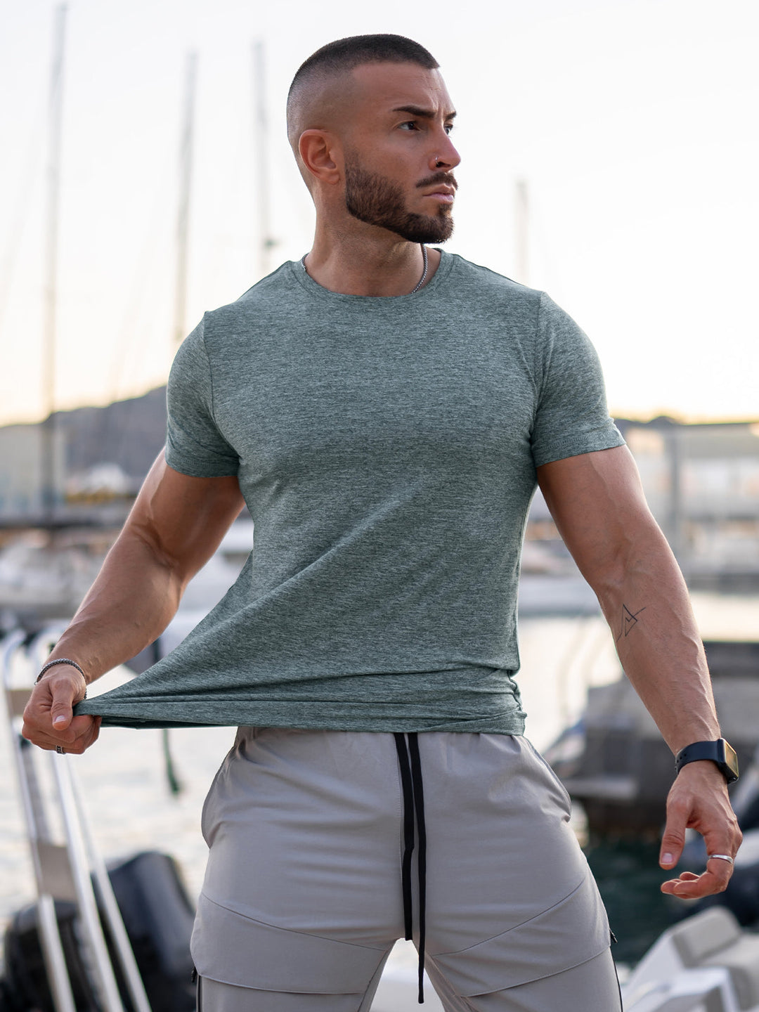 Men's performance tee, stretch fabric for ultimate comfort & movement.
