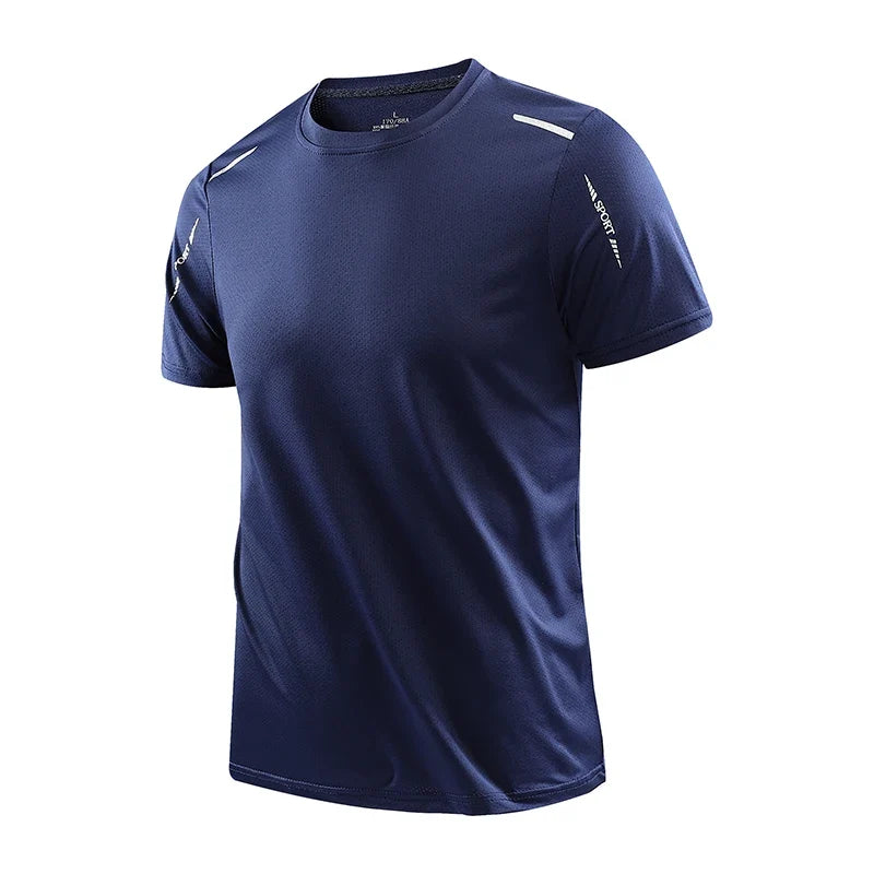 Close-up of the Men's Performance Velocity Tech Tee fabric, showing its advanced sweat-wicking tech.