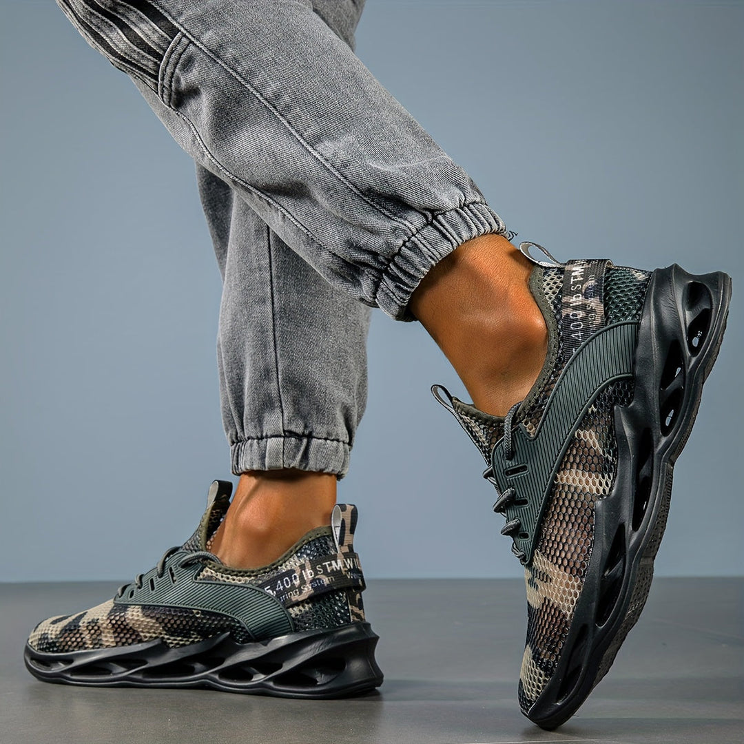 Men's athletic sneakers featuring Phantom Camo mesh upper and supportive EVA sole.