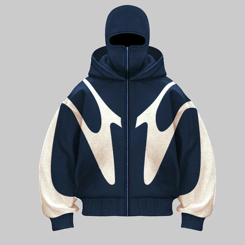 Men's Phantom Shield Balaclava Hoodie in stealth black, full-face design for urban street style outerwear.
