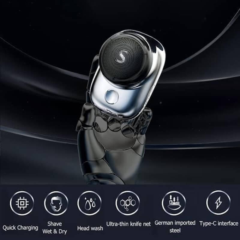 Mini portable electric shaver for men, offering a close, comfortable precision shave, USB rechargeable.