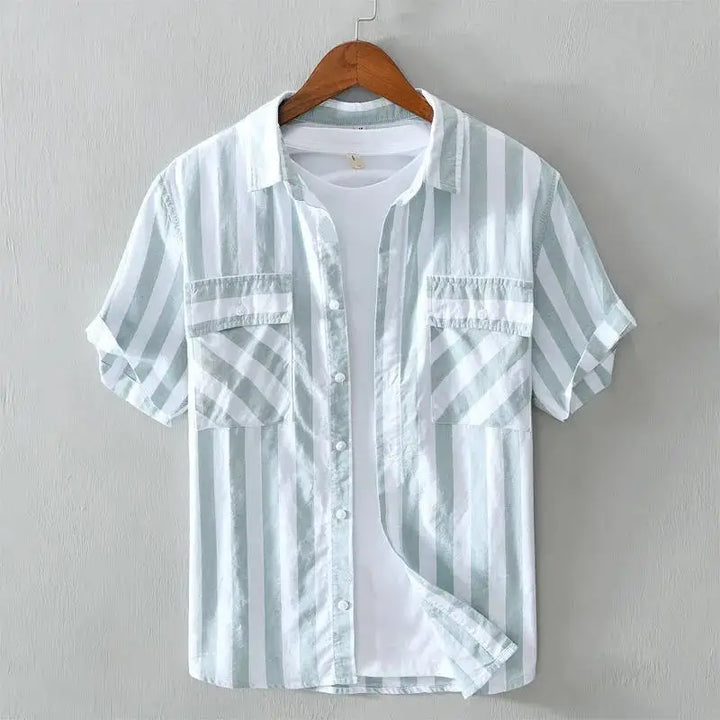Men's Portofino striped short-sleeve shirt. Casual summer wear, ideal for resorts & vacations. Tailored button-up.