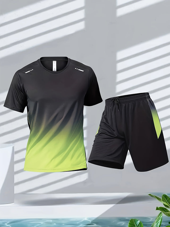 Men's PowerMove breathable sports set: quick-dry T-shirt & shorts for active workouts & summer fitness.