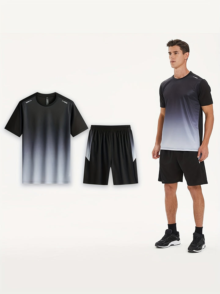 Athletic men's PowerMove workout outfit with breathable T-shirt and shorts, ideal for gym or outdoor sports.