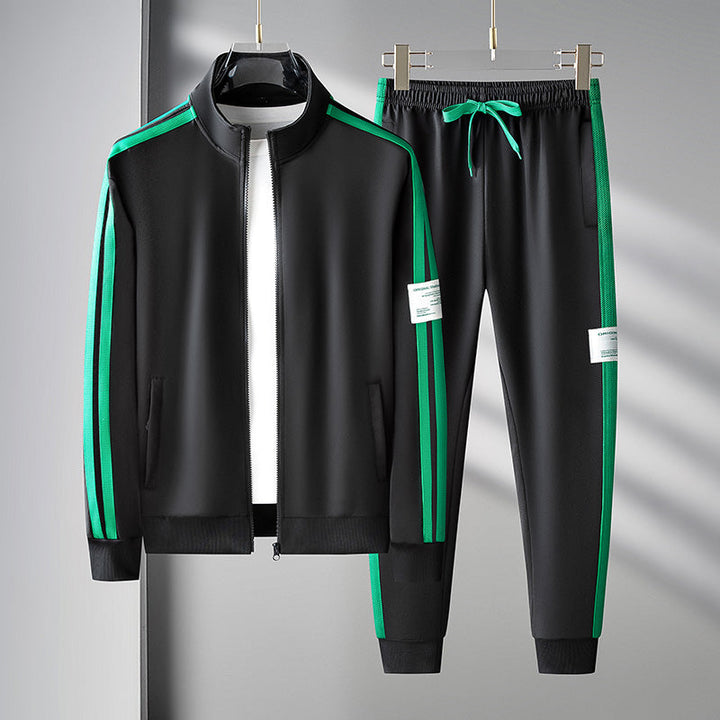 Men's premium athletic tracksuit set in navy blue, perfect for sporty comfort & style. Matching activewear for training.