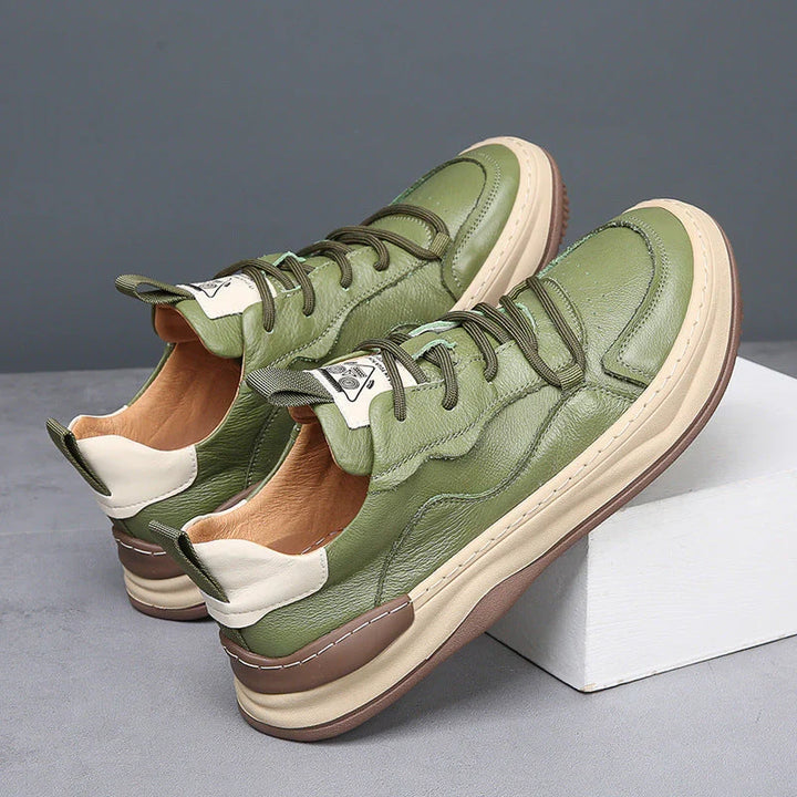 Green men's casual comfort footwear, durable & stylish sneakers.
