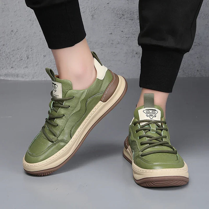 Green men's durable casual sneakers, comfort footwear for everyday wear.