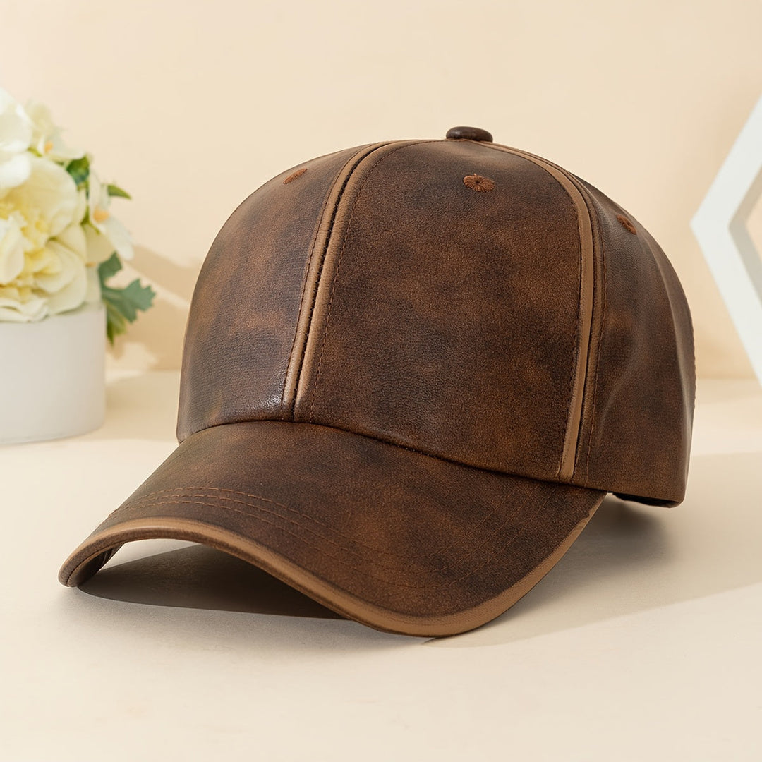 Stylish men's leather hat, a versatile accessory perfect for rugged outdoor or urban fashion.