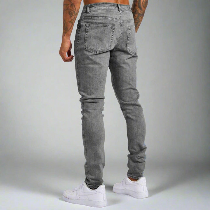 Modern fit men's stretch jeans, gray denim pants for ultimate comfort & stylish casual wear.
