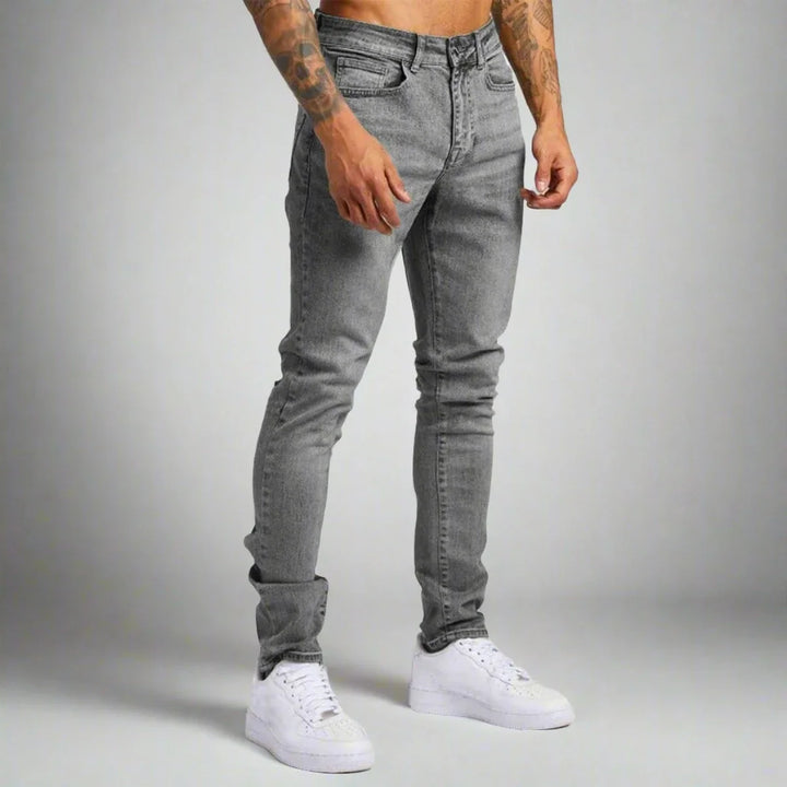 Men's premium stretch denim pants, dark wash for ultimate comfort & casual style.