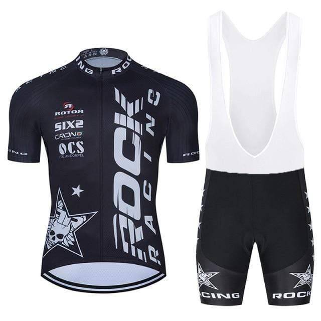 Men's quick dry cycling jersey and compression shorts set for competitive mountain biking