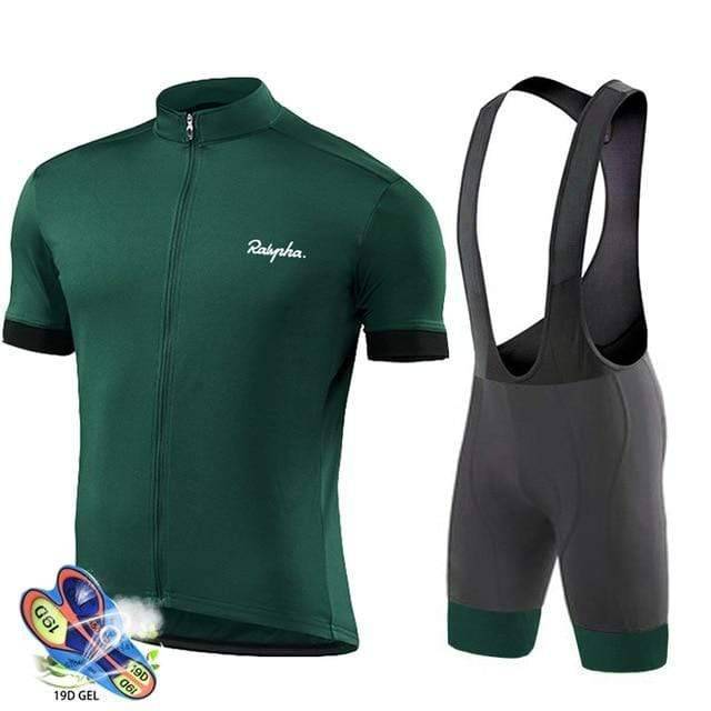 Close-up of the men's pro road bike cycling suit's short sleeve jersey, black with athletic detailing.