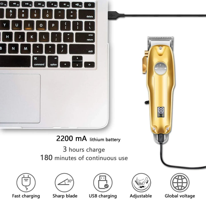 Precision gold fade clipper and detailer for men's professional grooming; cordless design.