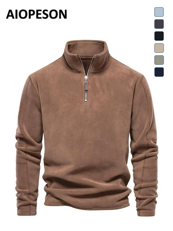 Soft fleece men's quarter zip pullover for a stylish, comfortable, and warm casual look.