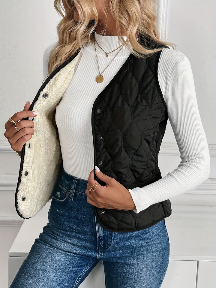 Textured detail of a men's quilted vest. Bomber style, designed for warmth & fall fashion.