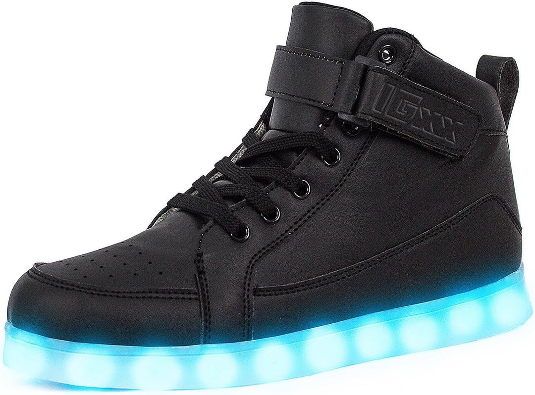Party-ready men's rechargeable LED sneakers, vibrant light-up design.