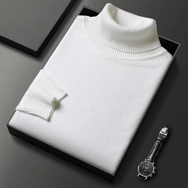 Stylish man in a versatile long sleeve turtleneck sweater, perfect for men's fashion layering.