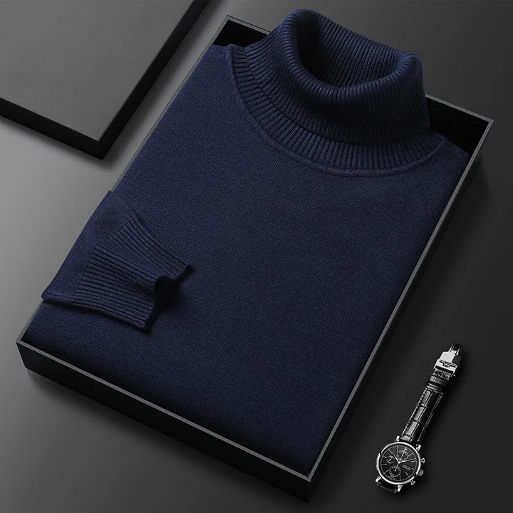 Elegant men's long sleeve turtleneck sweater, a sophisticated piece for versatile winter wear.