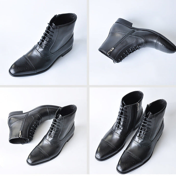 Elegant men's Refined Classic leather dress boots with sturdy sole, ideal for formal business or stylish casual outfits.
