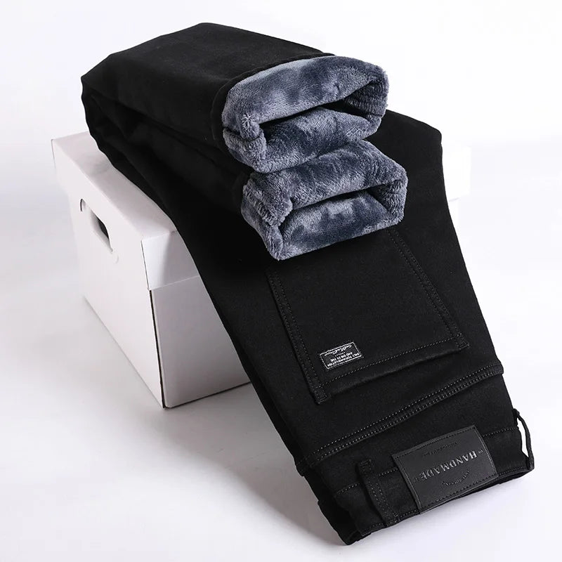 Stylish men's thermal jeans, essential winter wear for ultimate warmth. Perfect for casual cold weather fashion.