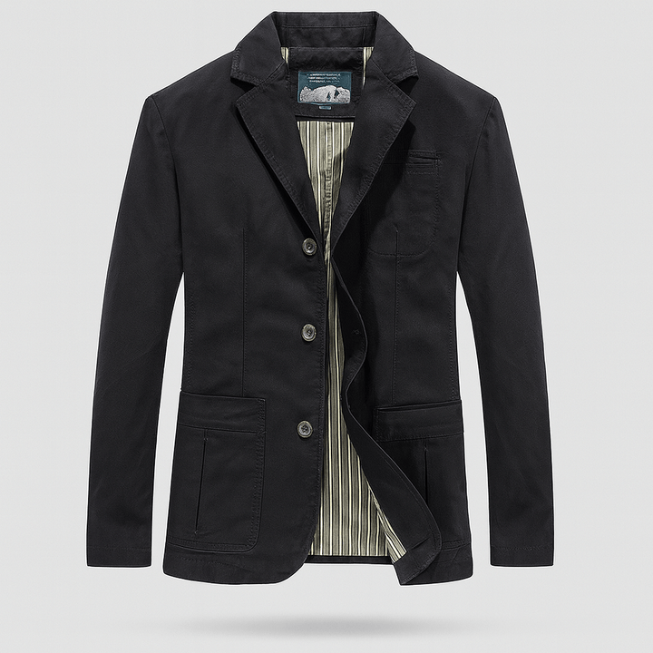 Men's chic casual jacket, a tailored blazer with effortless comfort. Perfect for smart casual layering.