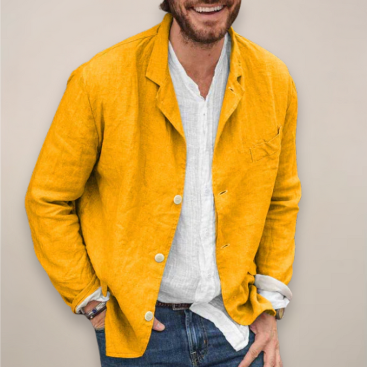 Lightweight, breathable men's blazer, offering relaxed comfort & smart casual style.