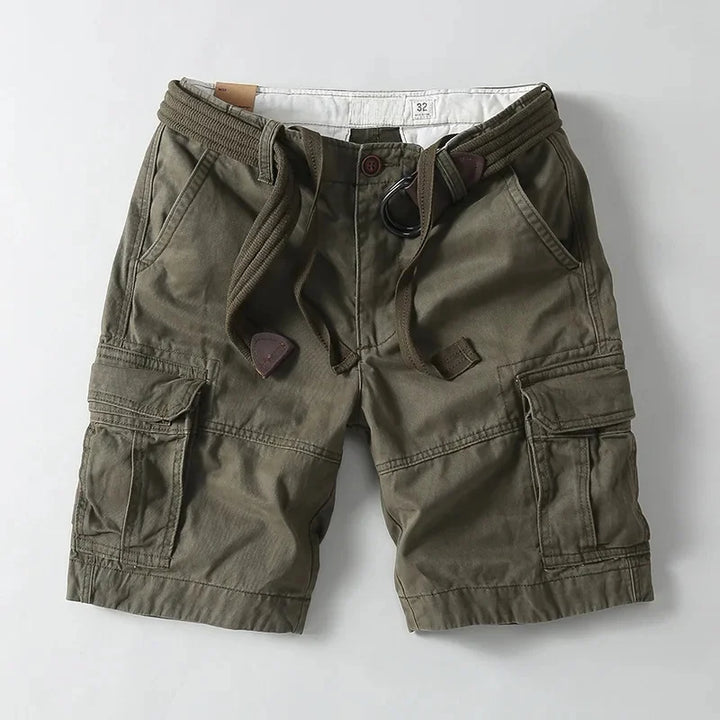 Versatile men's relaxed fit cargo shorts with a built-in belt. Great for casual fashion, outdoor activities, warm weather.