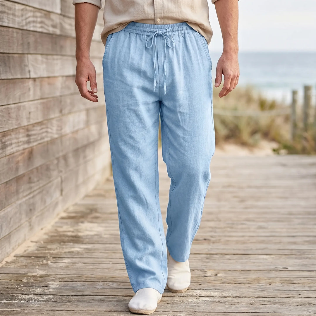 Men's relaxed fit casual straight pants with elastic waist for everyday comfort and summer travel.